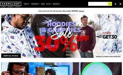 アメリカの有名オンラインファッションストア、Karmaloopの公式サイト