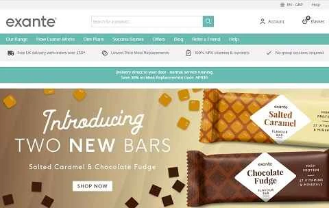 Exante Dietの公式ウェブサイト、英国の健康的な食事ウェブサイト