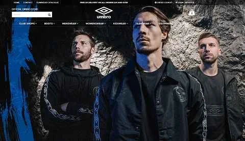 英国のスポーツウェアブランド、アンブロのウェブサイト