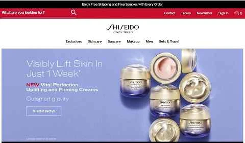 日本の有名な化粧品ブランドである資生堂が、米国のウェブサイトに公式に掲載されています。