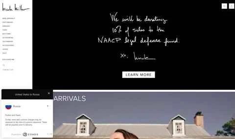 フランスの女性服ブランド、ニコール・ミラーの米国ウェブサイト