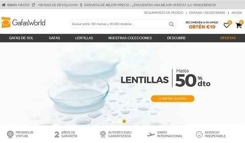 GafasWorld Spainの公式ウェブサイトES、有名なオンラインアイウェアストア