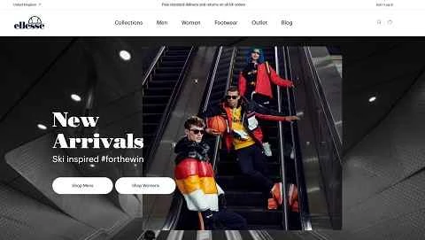 イタリアの高級スポーツウェアブランドの英国ウェブサイト、Ellesse UK。