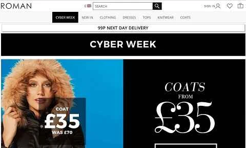 Roman Originals、英国のファッション小売ウェブサイト
