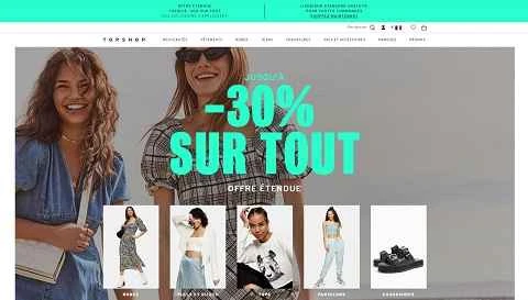 英国ロンドン発のファストファッションブランド、Topshop France のウェブサイト FR。
