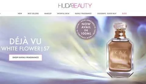 ドバイを拠点とするインフルエンサーメイクアップブランド、Huda Beautyの公式サイト