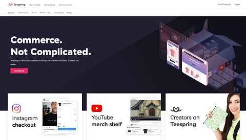 アメリカのカスタム衣料のクラウドファンディングプラットフォーム、Teespring の公式サイト。