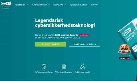 ESET デンマークのウェブサイト。DK は世界的に有名なコンピュータ セキュリティ ソフトウェア会社です。