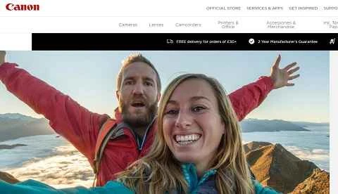 日本のカメラブランド、Canon UK のウェブサイト。