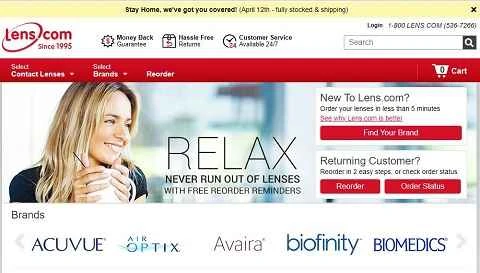 コンタクトレンズを購入できる米国のオンラインストア、Lens公式サイト。