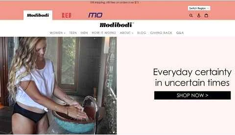 女性用生理用下着ブランド「Modibodi」が米国のウェブサイトに公式掲載されました。