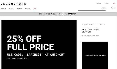英国を拠点とする衣料品、靴、バッグのオンライン小売業者、SEVENSTORE の公式 Web サイト。