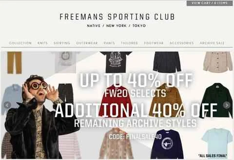 アメリカのメンズウェアオンラインショッピングサイト、フリーマンズ スポーティング クラブの公式サイト。
