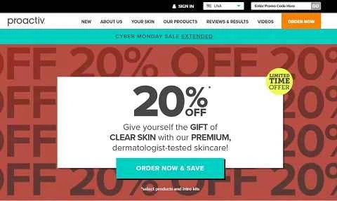 アメリカの美容・スキンケアブランド「Proactiv」のウェブサイト