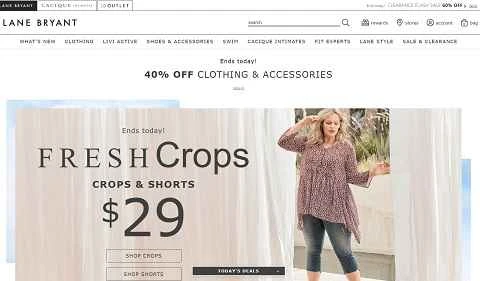 米国のプラスサイズ女性服小売業者 Lane Bryant の公式ウェブサイト。