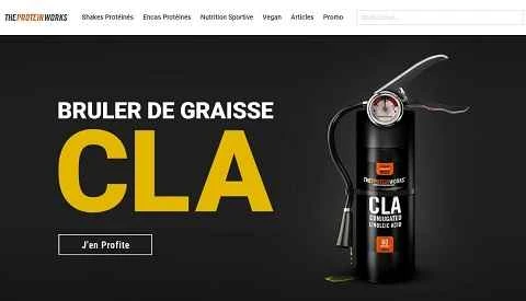 プロテインワークスフランスのウェブサイト（FRスポーツ栄養ブランド）