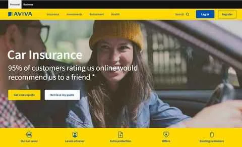 英国の有名な保険サービスプロバイダーであるAvivaの公式ウェブサイト