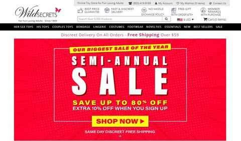 米国のアダルト商品オンラインストア、Wild Secrets の公式サイト。