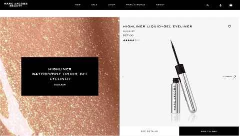 アメリカの美容・パーソナルケアブランド、Marc Jacobs Beautyのウェブサイト