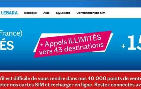 Lebara Mobile Franceのウェブサイト（フランスの通信事業者）