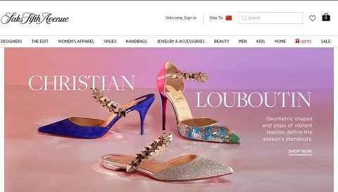 アメリカのブティックデパート、サックス・フィフス・アベニューのウェブサイト。