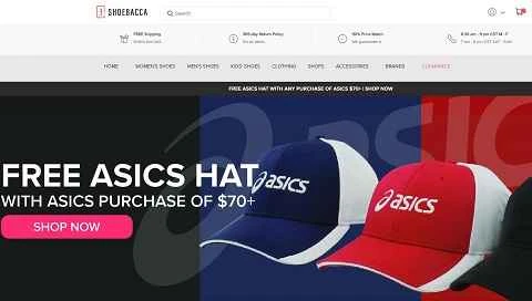 米国を拠点とするオンライン靴・アパレル小売業者、Shoebacca の公式 Web サイト。