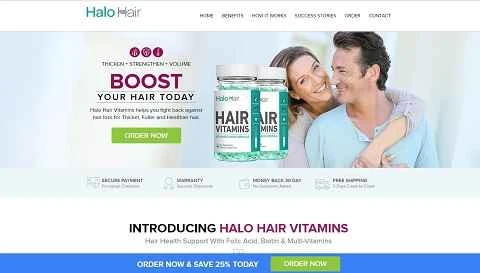 アメリカのヘアケアビタミンブランド「Halo Hair」のウェブサイト