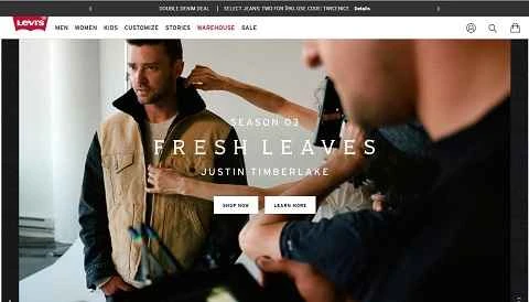 アメリカのリーバイスジーンズブランドのウェブサイト、Levis US