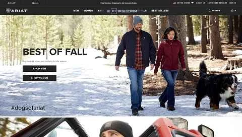 アメリカの靴とアパレルのウェブサイト、Ariat。