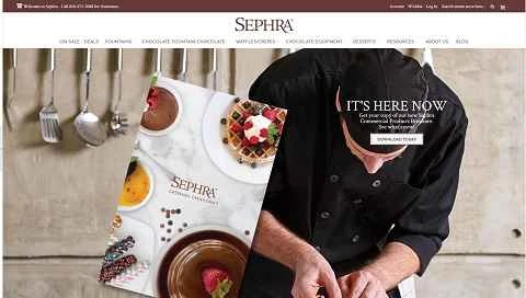 米国のカスタムチョコレートファウンテンブランド、Sephraのウェブサイト