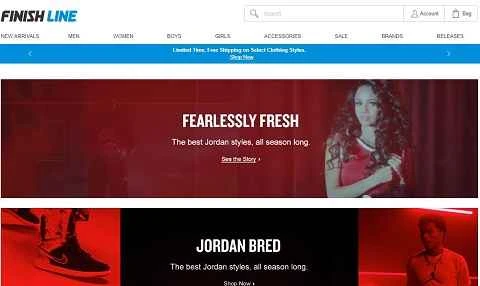 アメリカのスポーツウェアブランド「Finish Line」のウェブサイト。