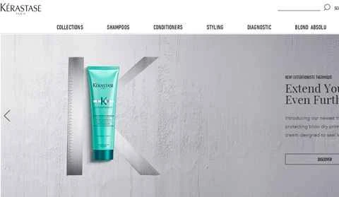 パリのシャンプーとコンディショナーのブランド、Kerastase Canada のカナダのウェブサイト。